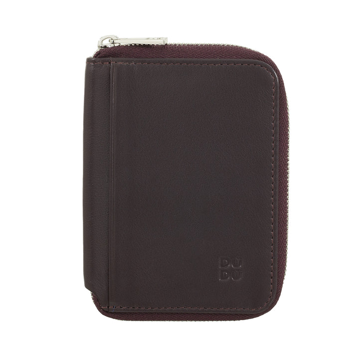 DUDU Men's Small Soft Leather Wallet with Zip, Ultra Compact Mini Wallet with Zip, Banknote Holder, Card and Card Holder