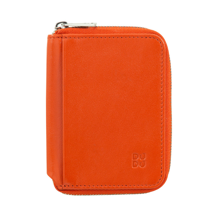 DUDU Men's Small Soft Leather Wallet with Zip, Ultra Compact Mini Wallet with Zip, Banknote Holder, Card and Card Holder