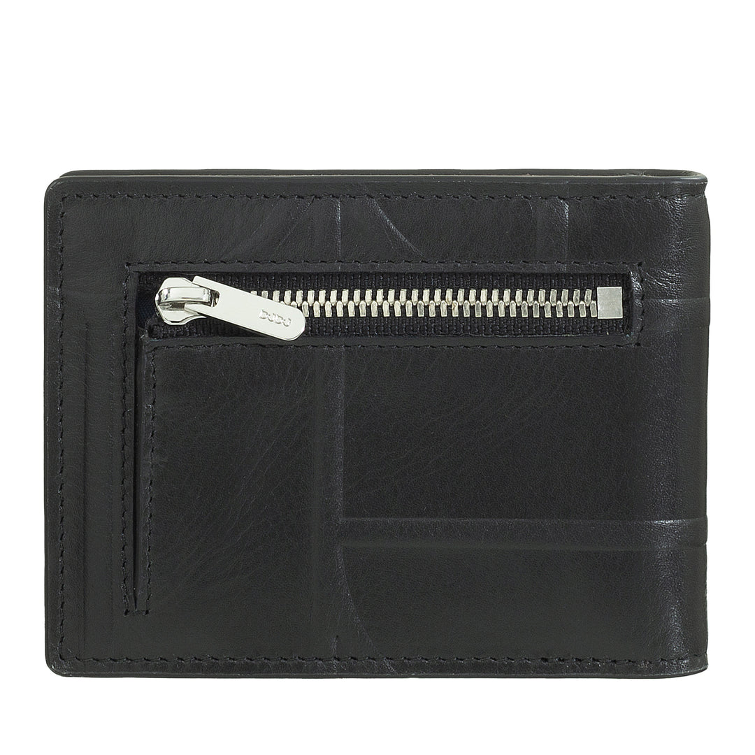 DUDU Men's Printed Leather Wallet with Money Clip, Small Compact Slim Wallet with RFID Protection - Credit Card Holder and Back Zip