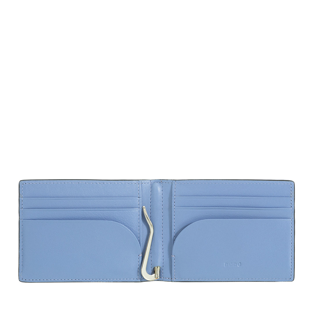 DUDU Men's Printed Leather Wallet with Money Clip, Small Compact Slim Wallet with RFID Protection - Credit Card Holder and Back Zip