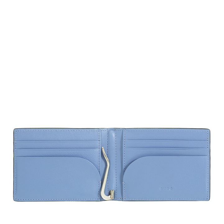 DUDU Men's Printed Leather Wallet with Money Clip, Small Compact Slim Wallet with RFID Protection - Credit Card Holder and Back Zip