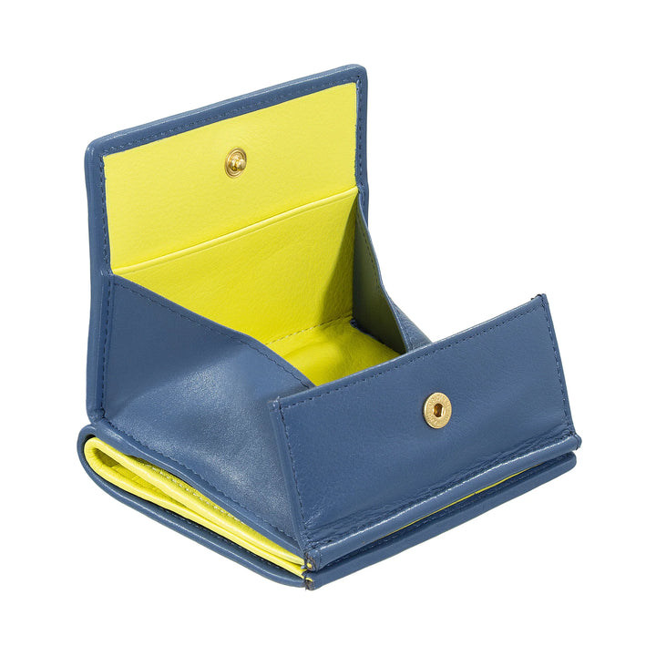 Carteira masculina e feminina DUDU em couro tecido multicolorido genuíno - carteira compacta com porta-cartões, porta-moedas, notas e fecho de botão