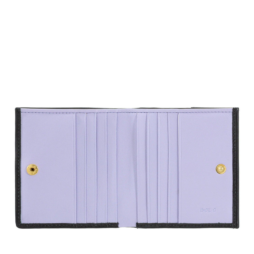 Carteira masculina e feminina DUDU em couro tecido multicolorido genuíno - carteira compacta com porta-cartões, porta-moedas, notas e fecho de botão