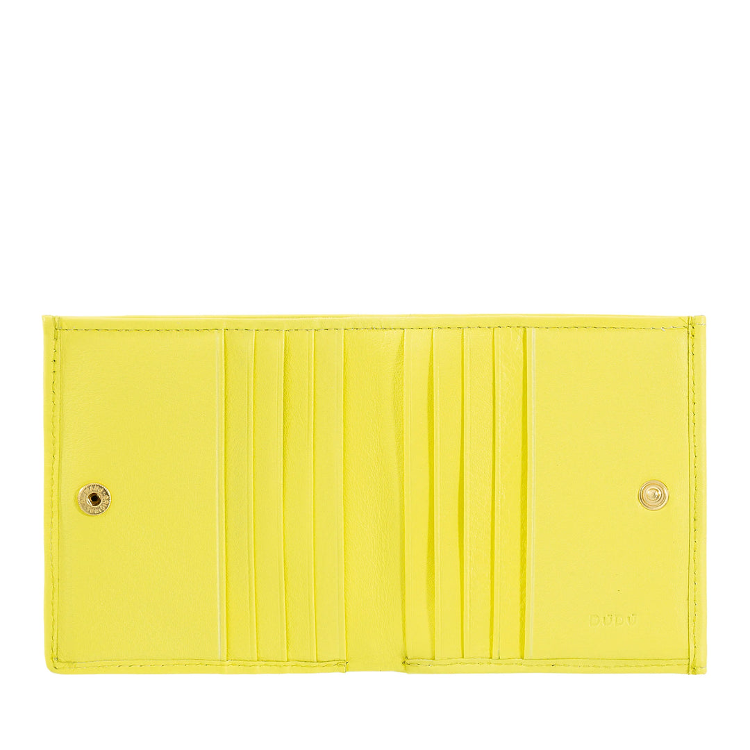 Carteira masculina e feminina DUDU em couro tecido multicolorido genuíno - carteira compacta com porta-cartões, porta-moedas, notas e fecho de botão