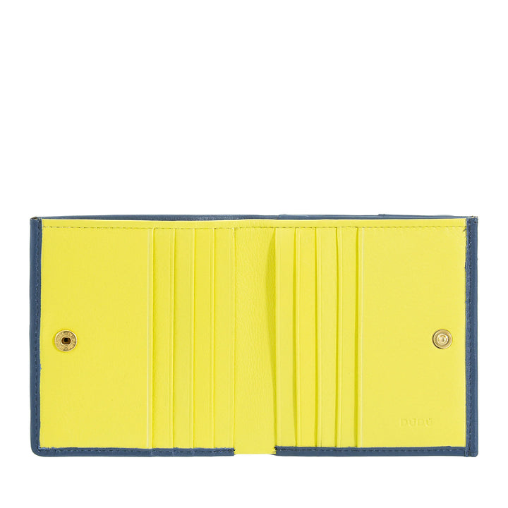 Carteira masculina e feminina DUDU em couro tecido multicolorido genuíno - carteira compacta com porta-cartões, porta-moedas, notas e fecho de botão