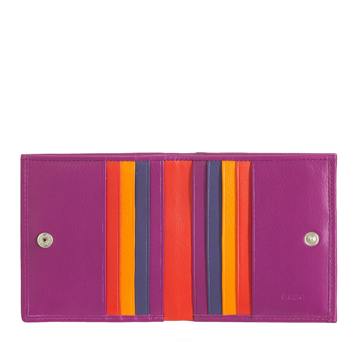 DUDU Cartera RFID de piel multicolor para tarjetas y monedas