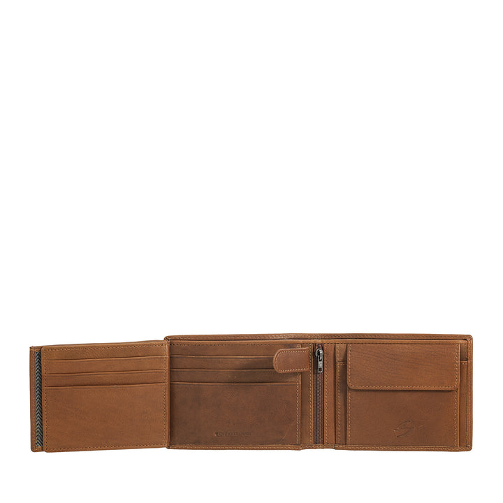 Nuvola Pelle Portefeuille en cuir pour homme avec porte-monnaie – Portefeuille élégant avec boutons, compartiments pour cartes et billets, poche zippée et fenêtres transparentes pour carte d'identité