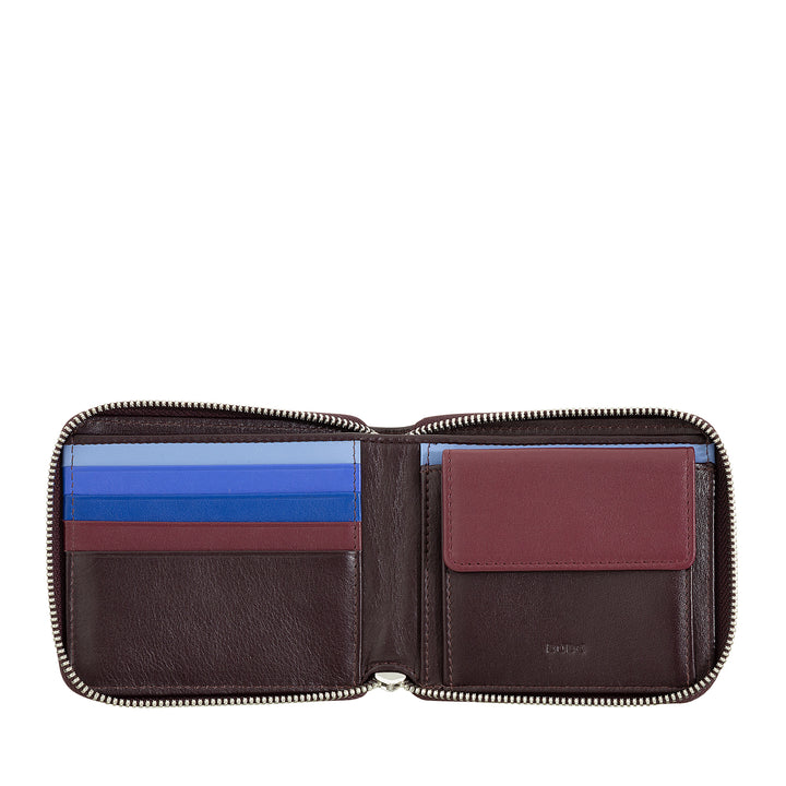 Carteira masculina DUDU RFID em porta-moedas de couro com zíper externo pequeno com 6 compartimentos para cartão