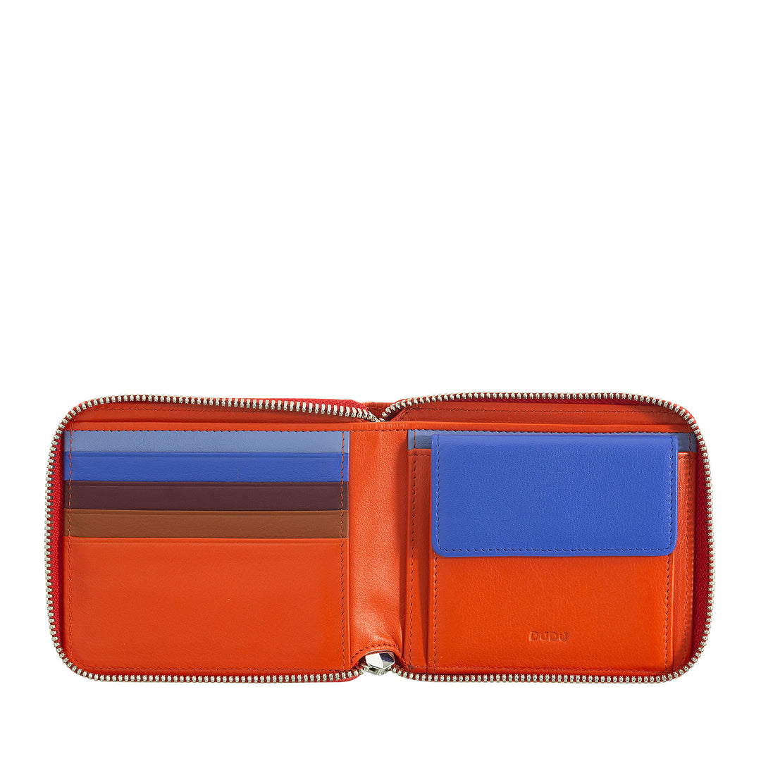 DUDU Men's Wallet RFID in Leather Coin Purse with Zip External Small with 6 Card Slots