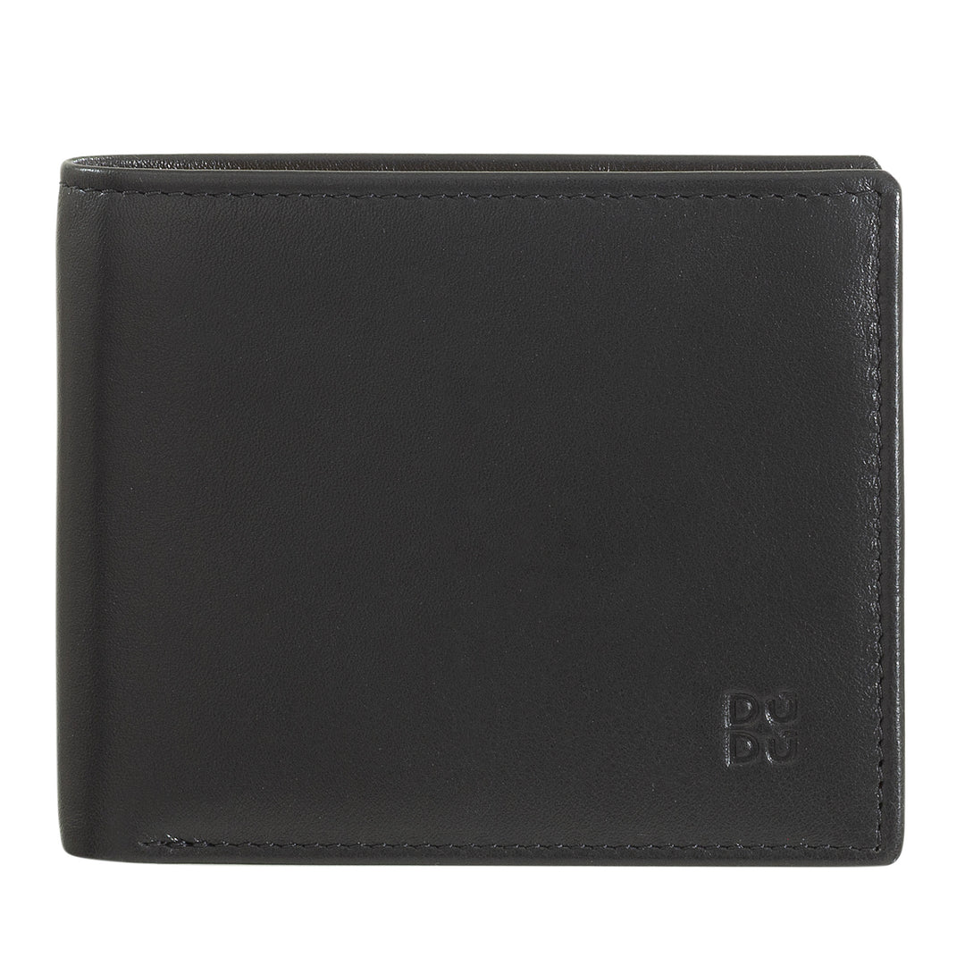 Carteira masculina pequena RFID DUDU em couro com porta-moedas