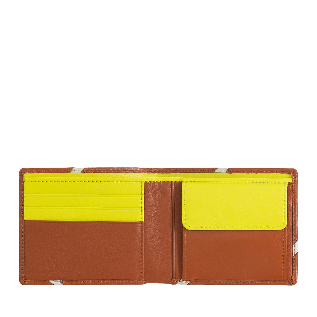 DUDU Men's Compact Leather Wallet - Tennis Inspired Design - Small Wallet with Coin Purse, Pockets for Cards and Banknotes