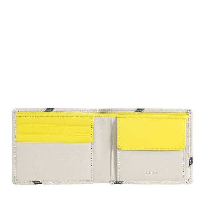 DUDU Men's Compact Leather Wallet - Tennis Inspired Design - Small Wallet with Coin Purse, Pockets for Cards and Banknotes