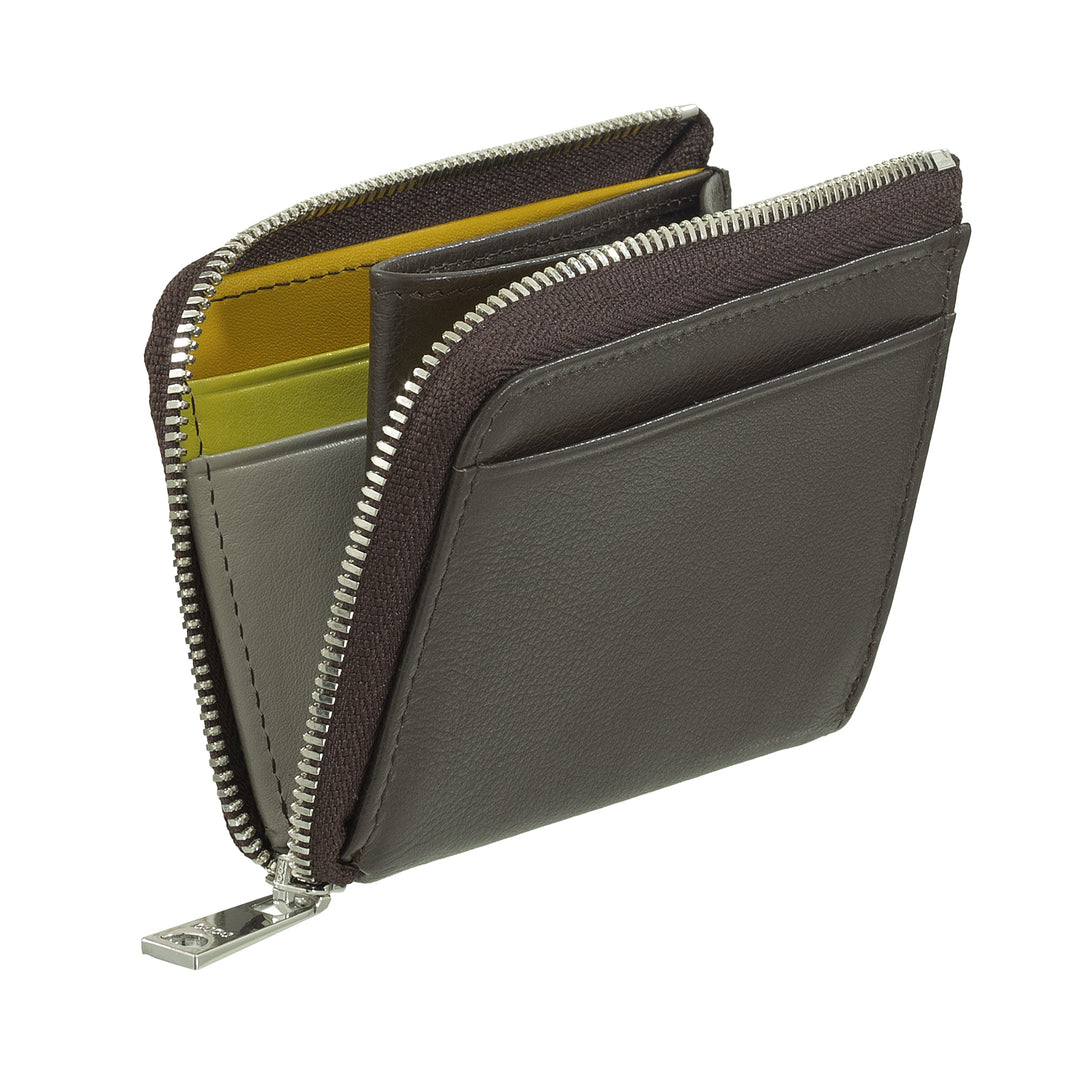 DUDU Small Men's Wallet with Zip, Colorful Leather RFID Wallet, Credit Card Holder, Compact Pocket Design