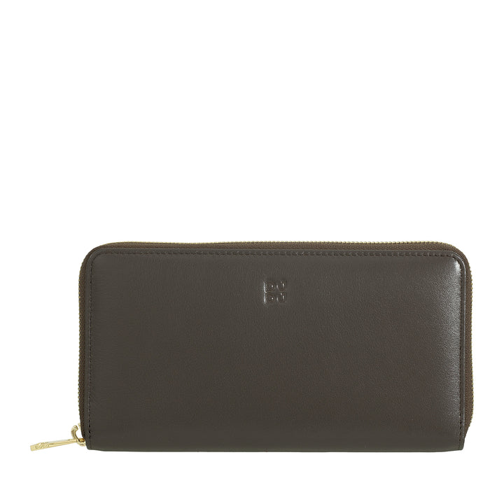 DUDU Large RFID women's wallet in genuine colored leather with zip around