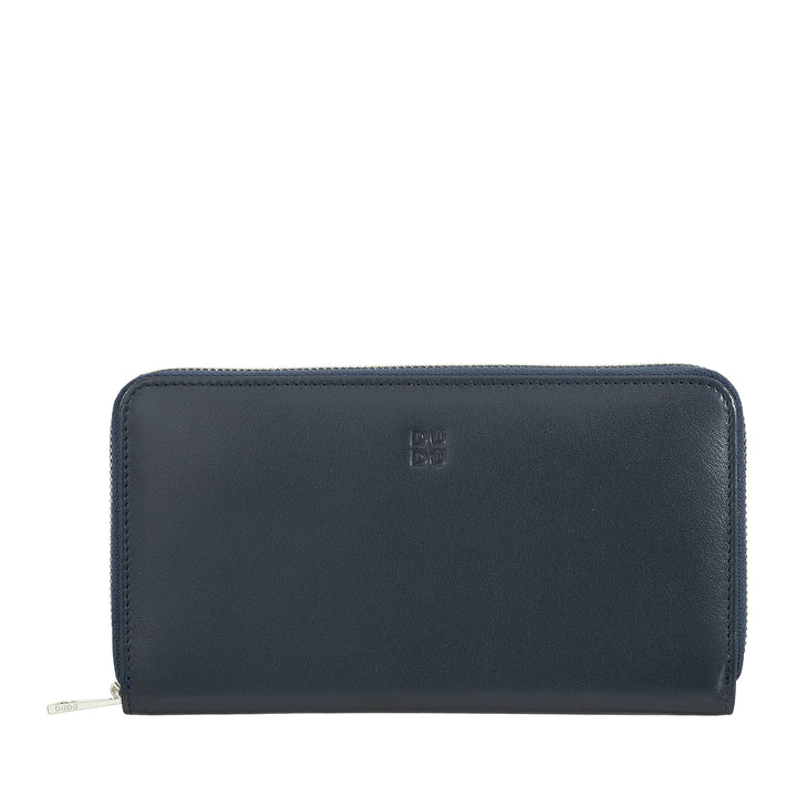 DUDU Large RFID women's wallet in genuine colored leather with zip around