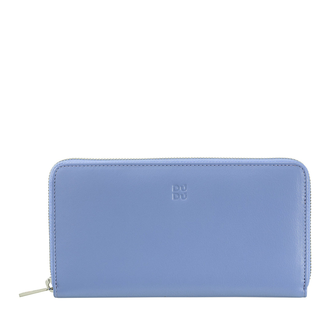 DUDU Cartera grande de mujer RFID en piel auténtica de color con cremallera alrededor