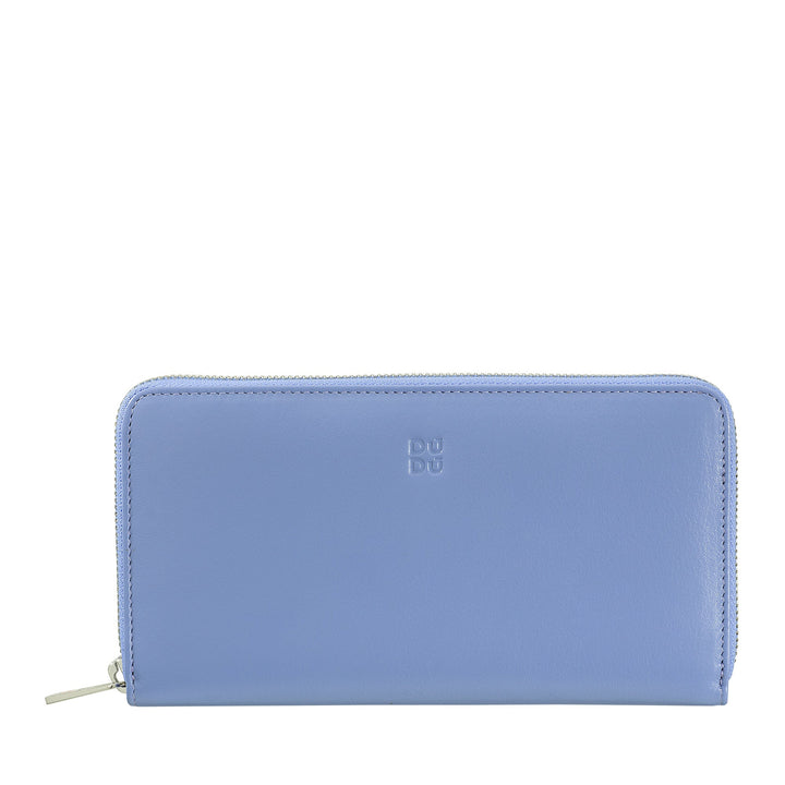 DUDU Cartera grande de mujer RFID en piel auténtica de color con cremallera alrededor