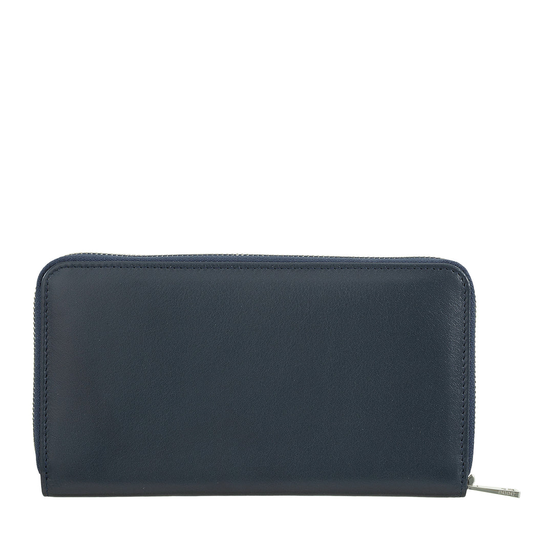 DUDU Large RFID women's wallet in genuine colored leather with zip around