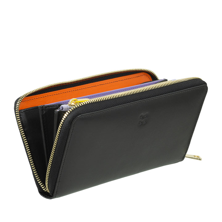 DUDU Grote RFID damesportemonnee van echt gekleurd leer met ritssluiting rondom