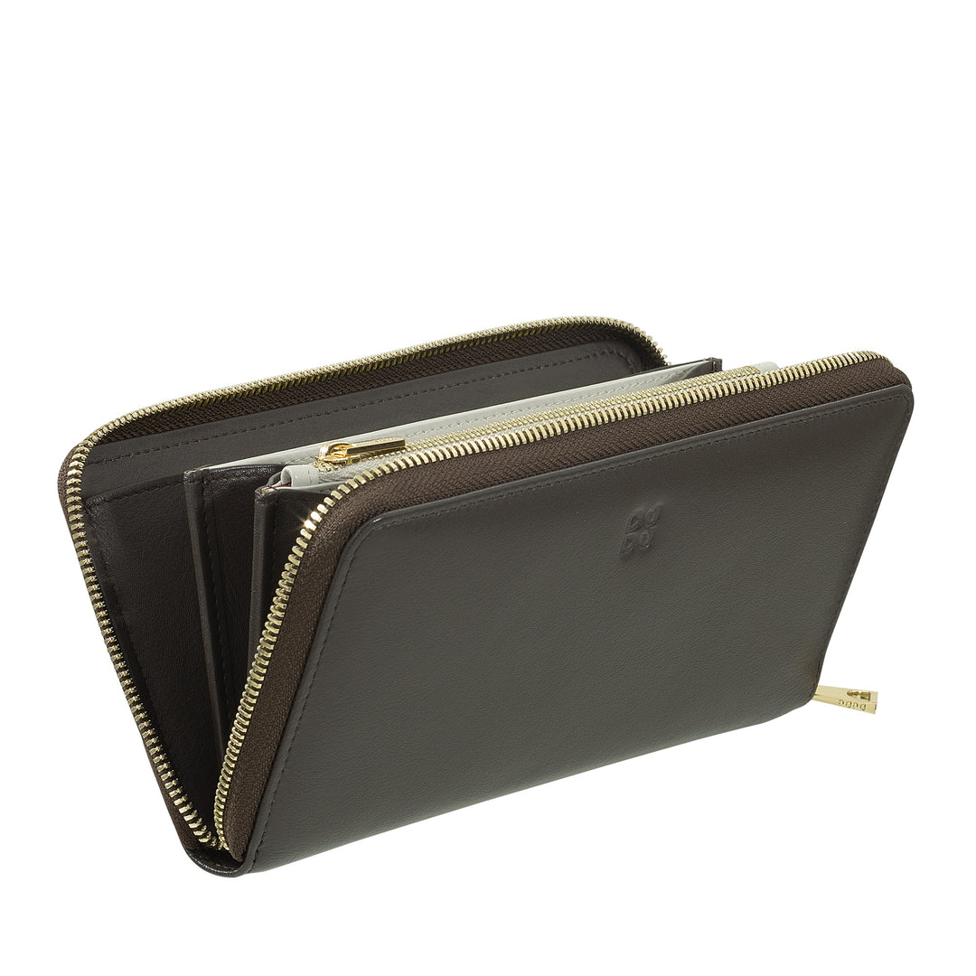 DUDU Large RFID women's wallet in genuine colored leather with zip around