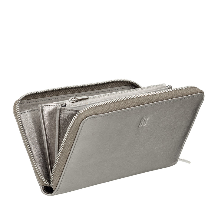 DUDU Große RFID-Damenbrieftasche aus echtem farbigem Leder mit umlaufendem Reißverschluss