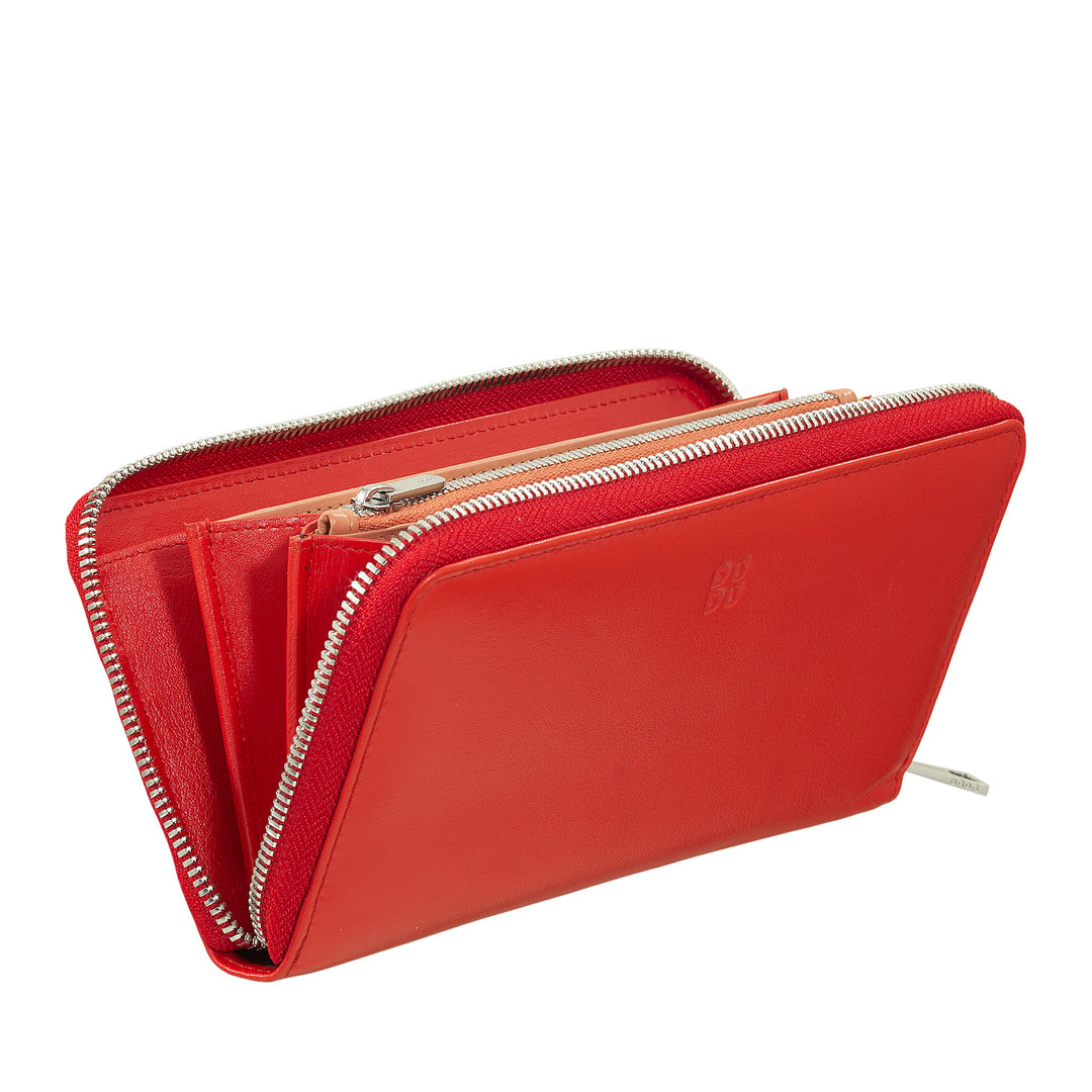 DUDU Nagy RFID női pénztárca valódi színes bőrből, körbe cipzárral