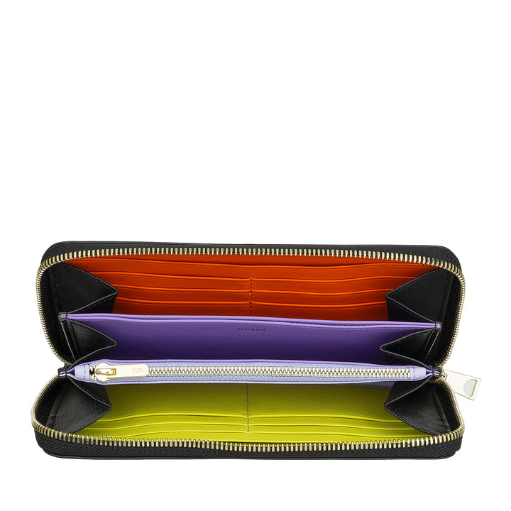 DUDU Grote RFID damesportemonnee van echt gekleurd leer met ritssluiting rondom