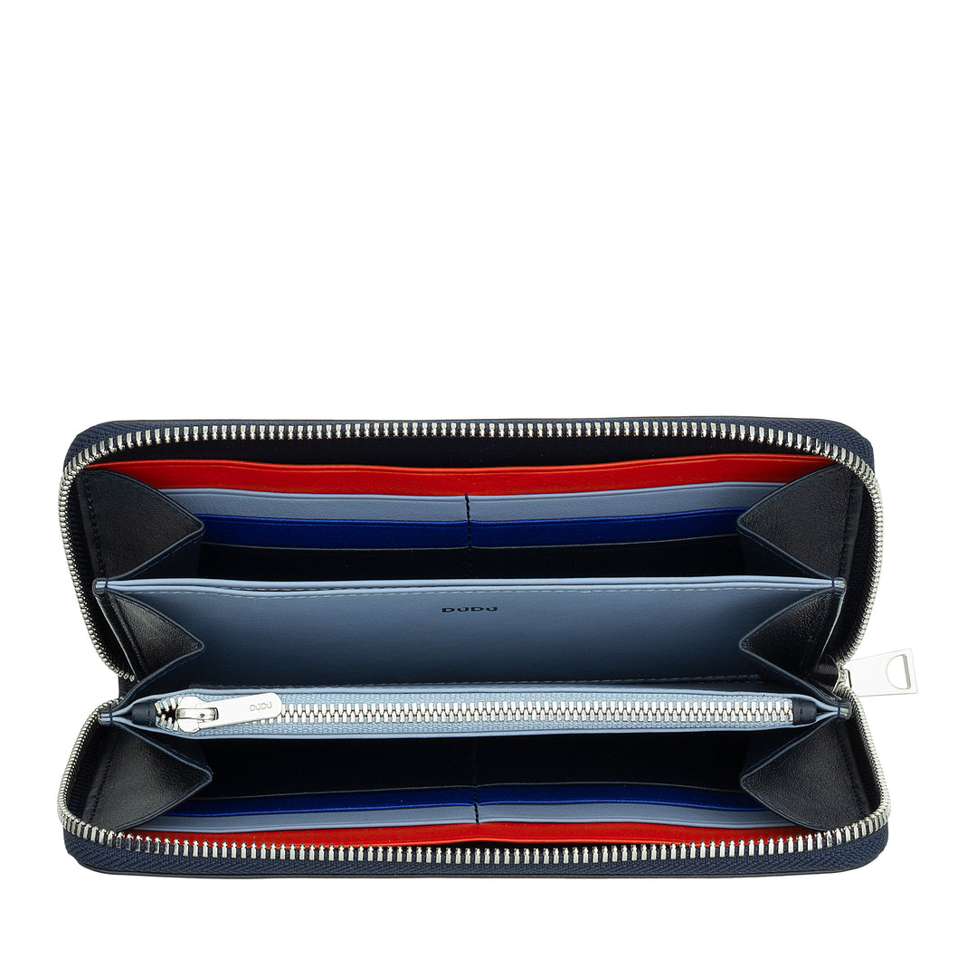 DUDU Large RFID women's wallet in genuine colored leather with zip around