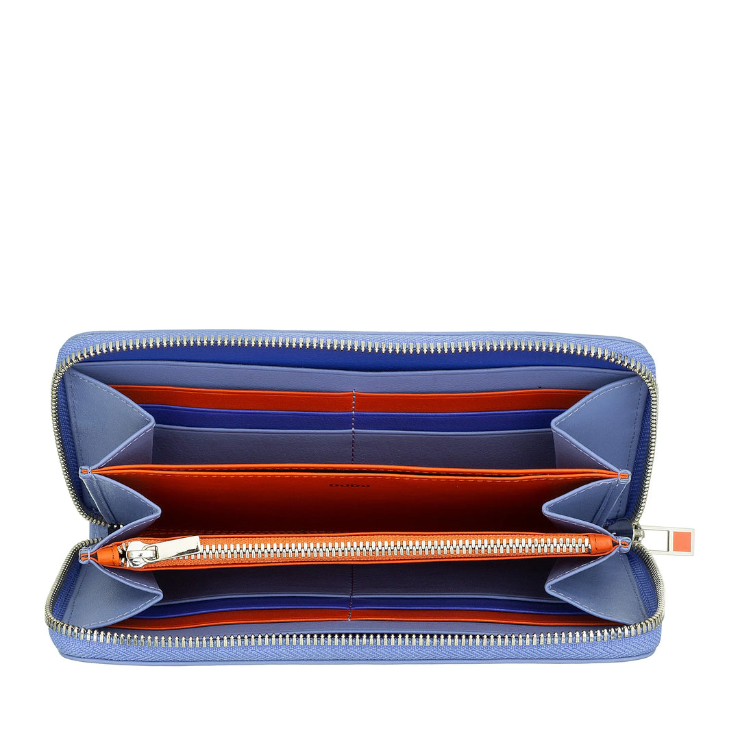DUDU Cartera grande de mujer RFID en piel auténtica de color con cremallera alrededor