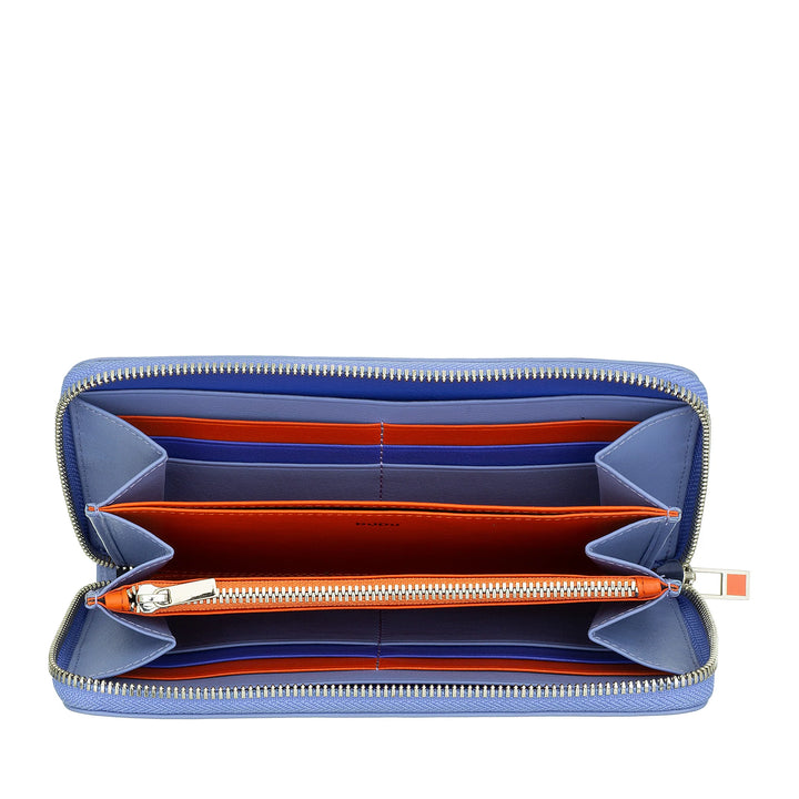 DUDU Cartera grande de mujer RFID en piel auténtica de color con cremallera alrededor
