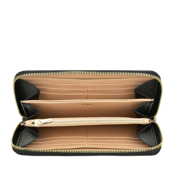 DUDU store RFID-pung til kvinder i ægte læder med tryk, punge med lynlås med møntpung, kortholder og fuld lynlås