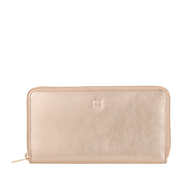 DUDU Portafoglio donna grande RFID di vera pelle colorato zip around