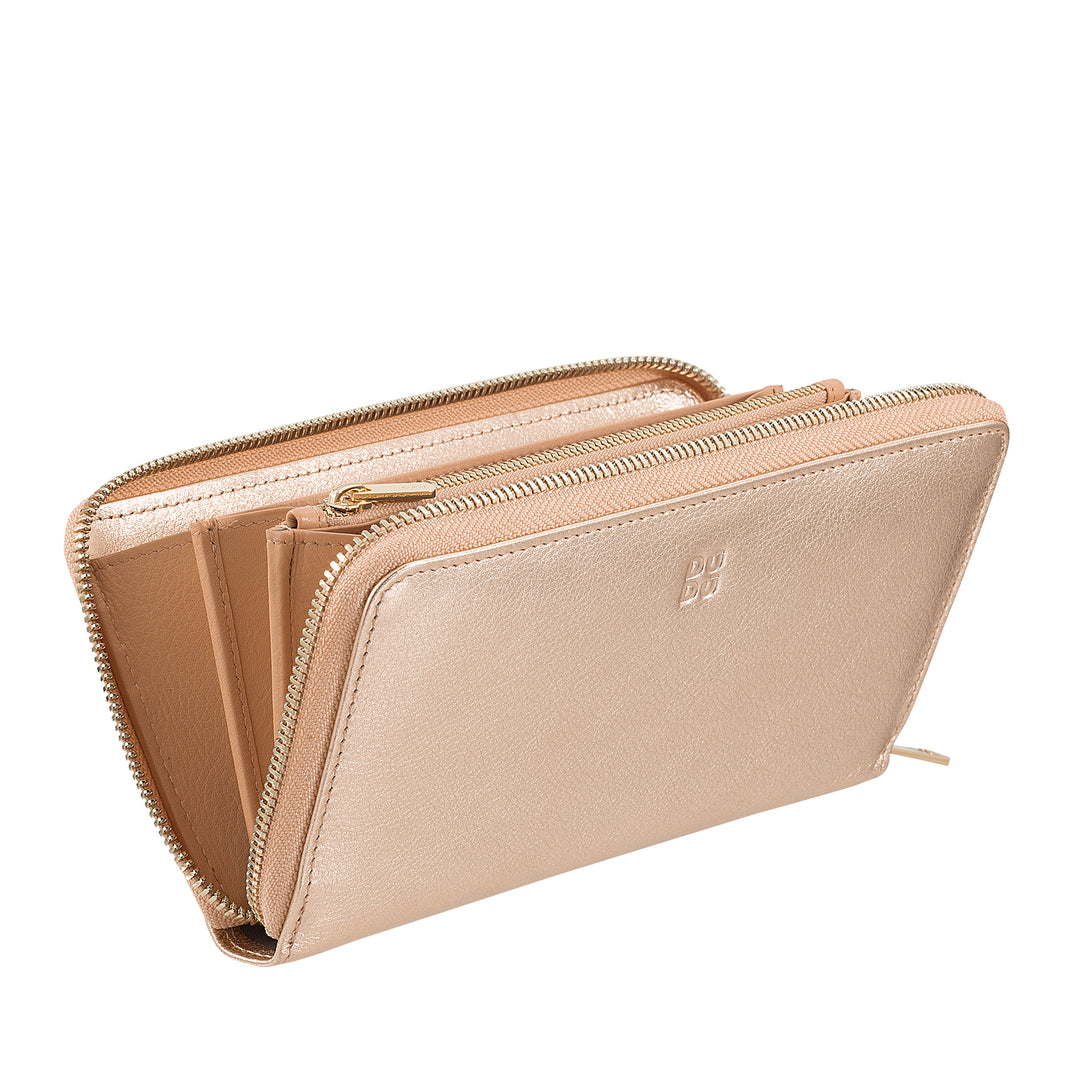 DUDU Portafoglio donna grande RFID di vera pelle colorato zip around