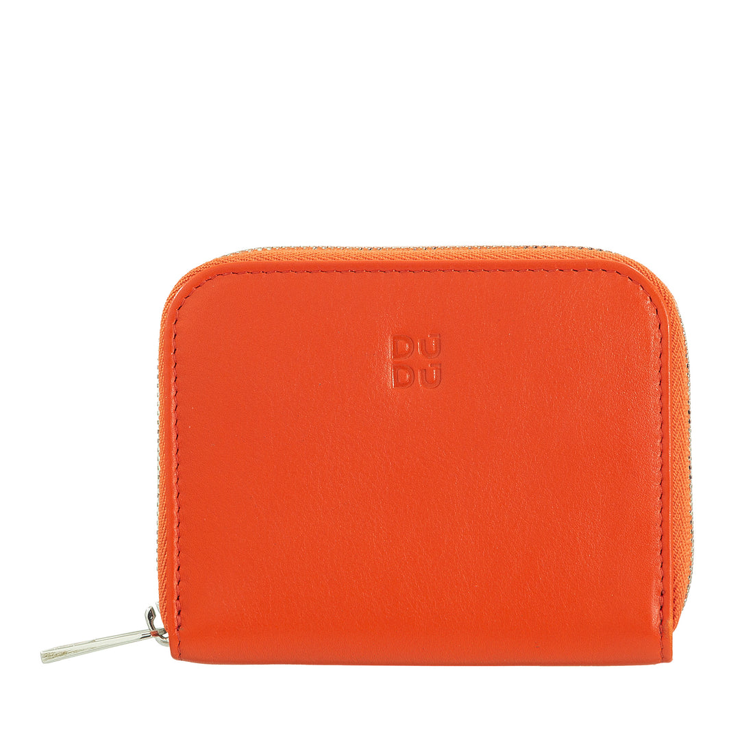 DUDU kleine portemonnee voor heren en dames van gekleurd leer met ritssluiting, kaartvakken, compacte portemonnee