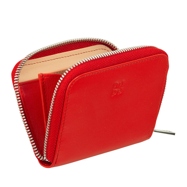 DUDU Monedero de Bolsillo Pequeño para Hombre y Mujer en Piel de Color con Cremallera, Tarjeteros, Cartera Compacta