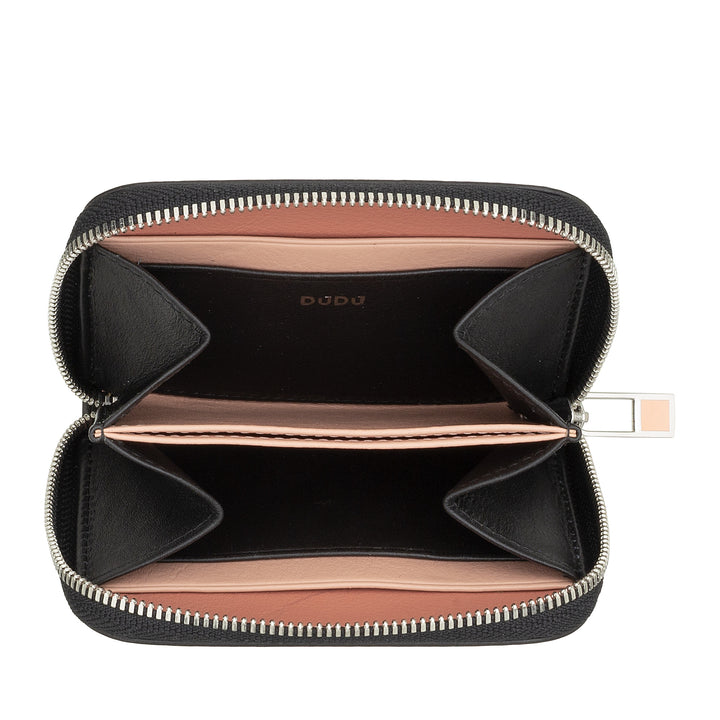 DUDU Kleine Geldbörse für Herren und Damen aus farbigem Leder mit Reißverschluss, Kartenfächern, kompakte Geldbörse