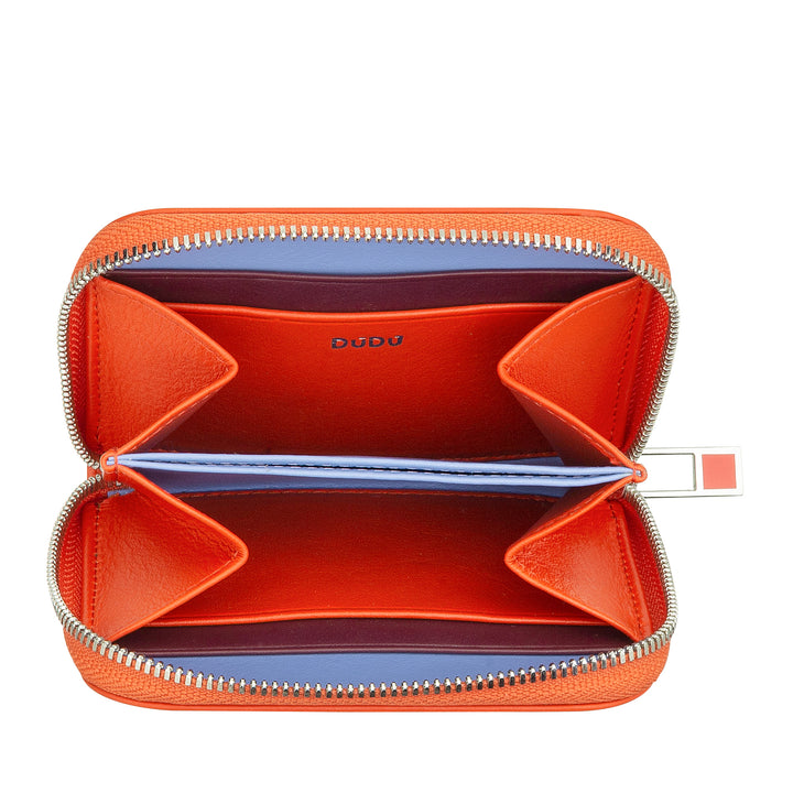 DUDU kleine portemonnee voor heren en dames van gekleurd leer met ritssluiting, kaartvakken, compacte portemonnee