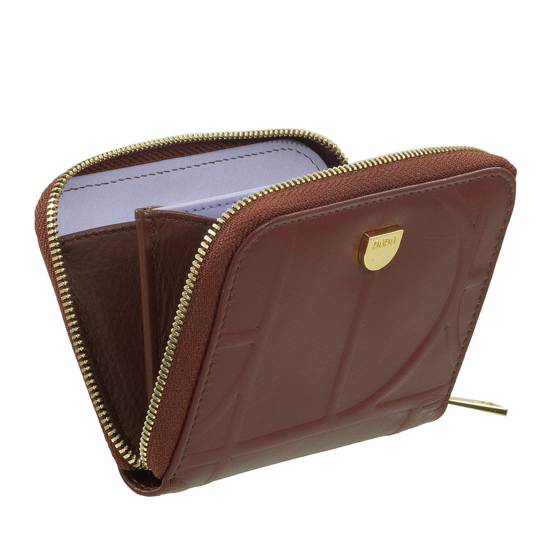 DUDU Men's and Women's Small Coin Purse in Printed Leather with Zip, Card Pockets - Small Compact Wallet