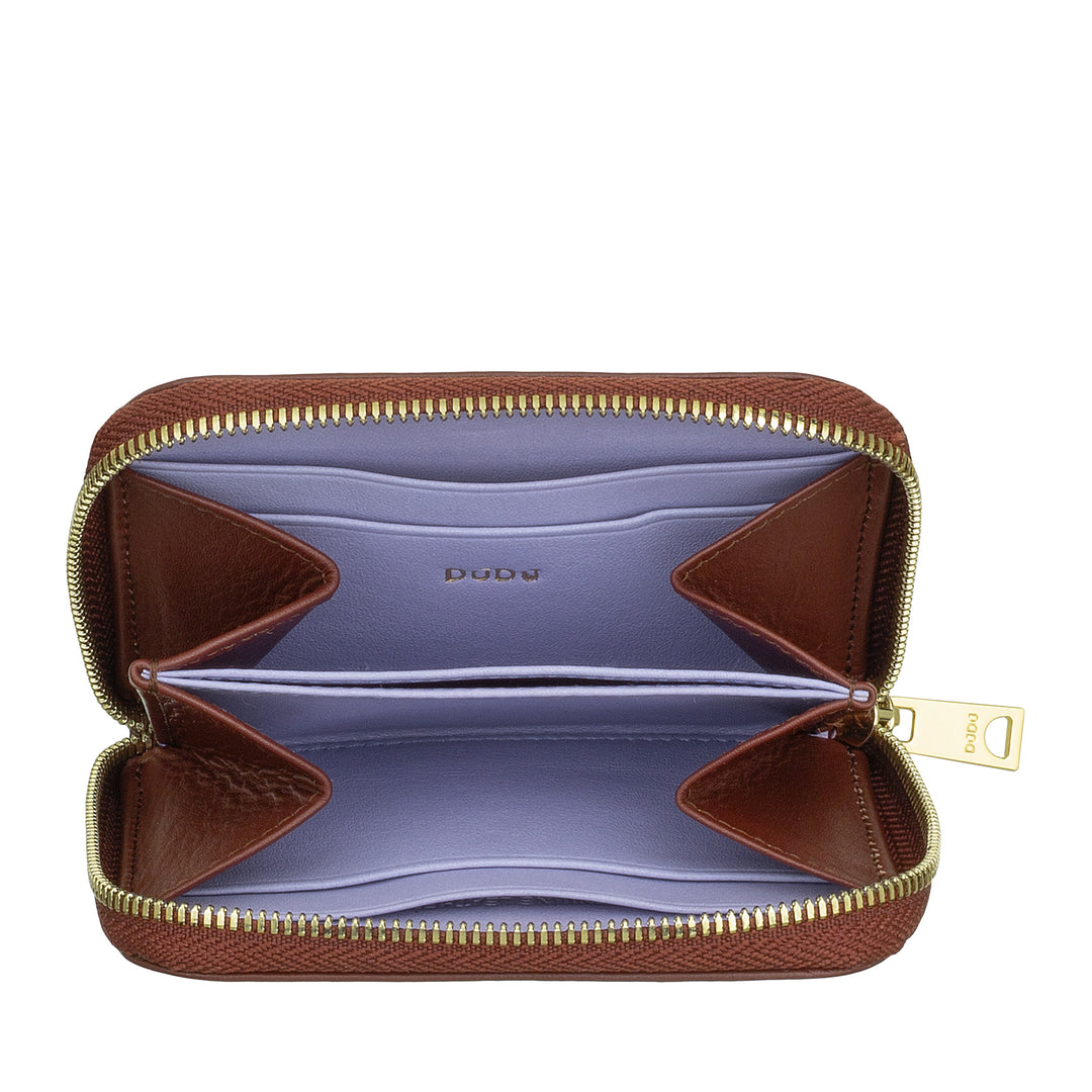 DUDU Men's and Women's Small Coin Purse in Printed Leather with Zip, Card Pockets - Small Compact Wallet