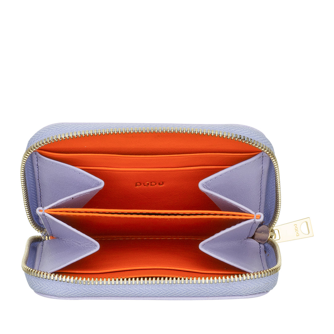 DUDU Men's and Women's Small Coin Purse in Printed Leather with Zip, Card Pockets - Small Compact Wallet