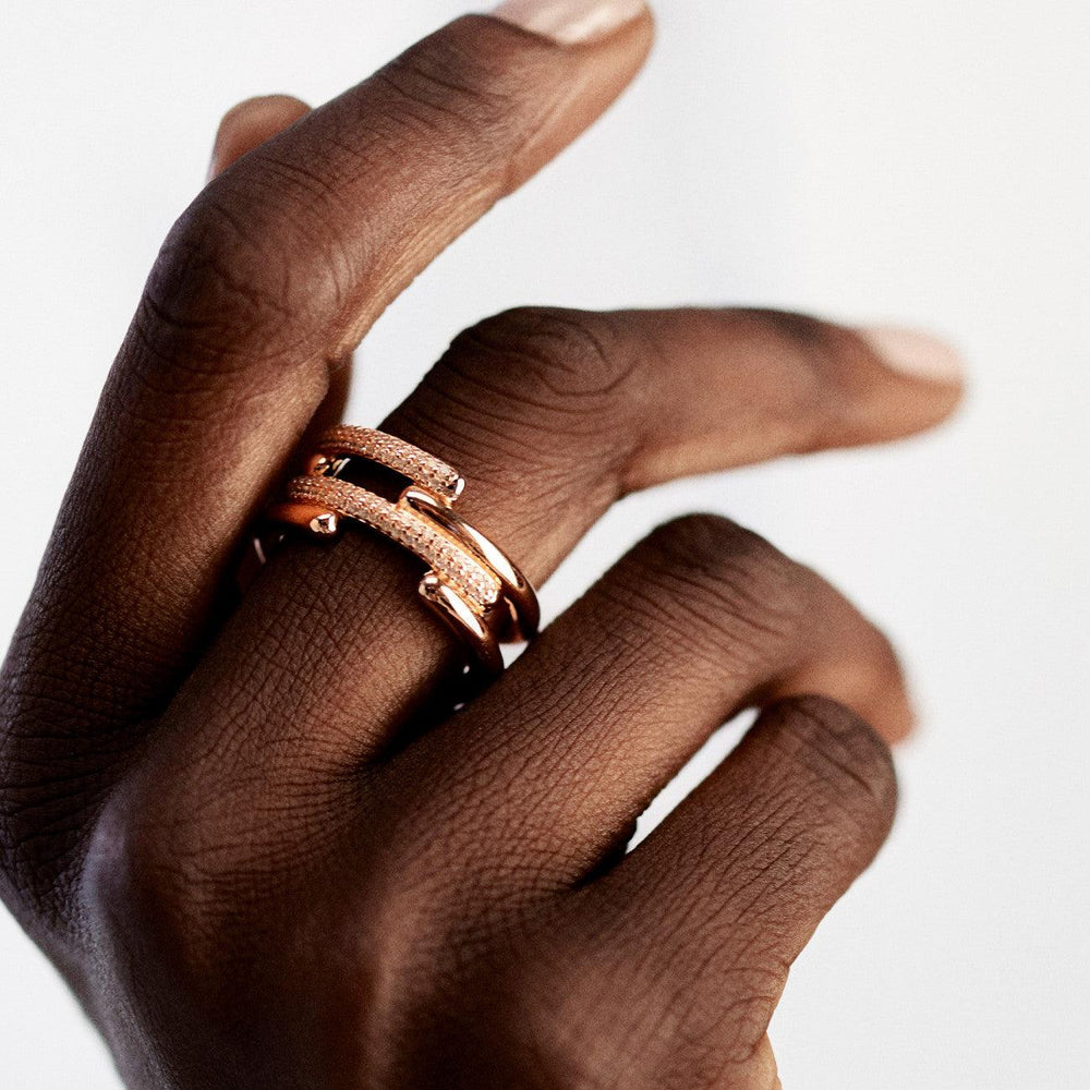 Rosé hvid båndring 925 sølv PVD rosa guld finish cubic zirconia RZBI.53B - Capodagli 1937