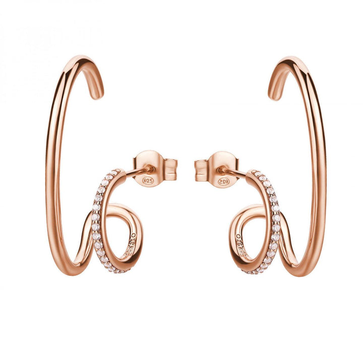 Boucles d'oreilles doubles Rosato Bianca argent 925 PVD finition or rose zircon cubique RZBI.47 - Capodagli 1937