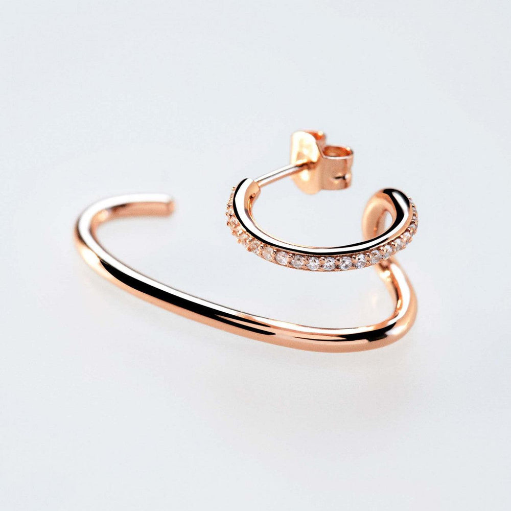 Boucles d'oreilles doubles Rosato Bianca argent 925 PVD finition or rose zircon cubique RZBI.47 - Capodagli 1937