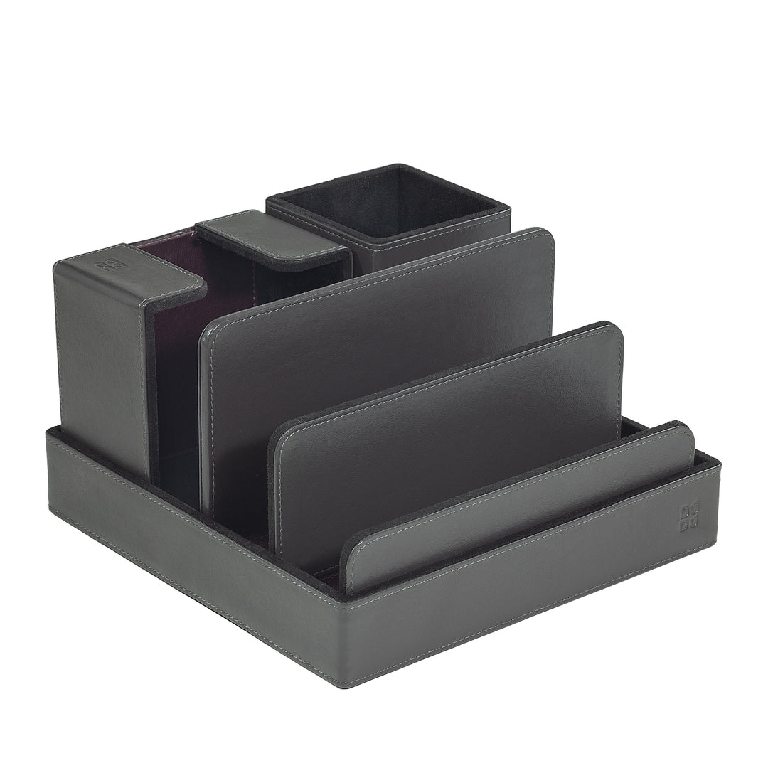 DUDU Læder Skrivebordssæt til kontoret 4 stk med Pocket Tray Penholder Brevholder Notesblokholder