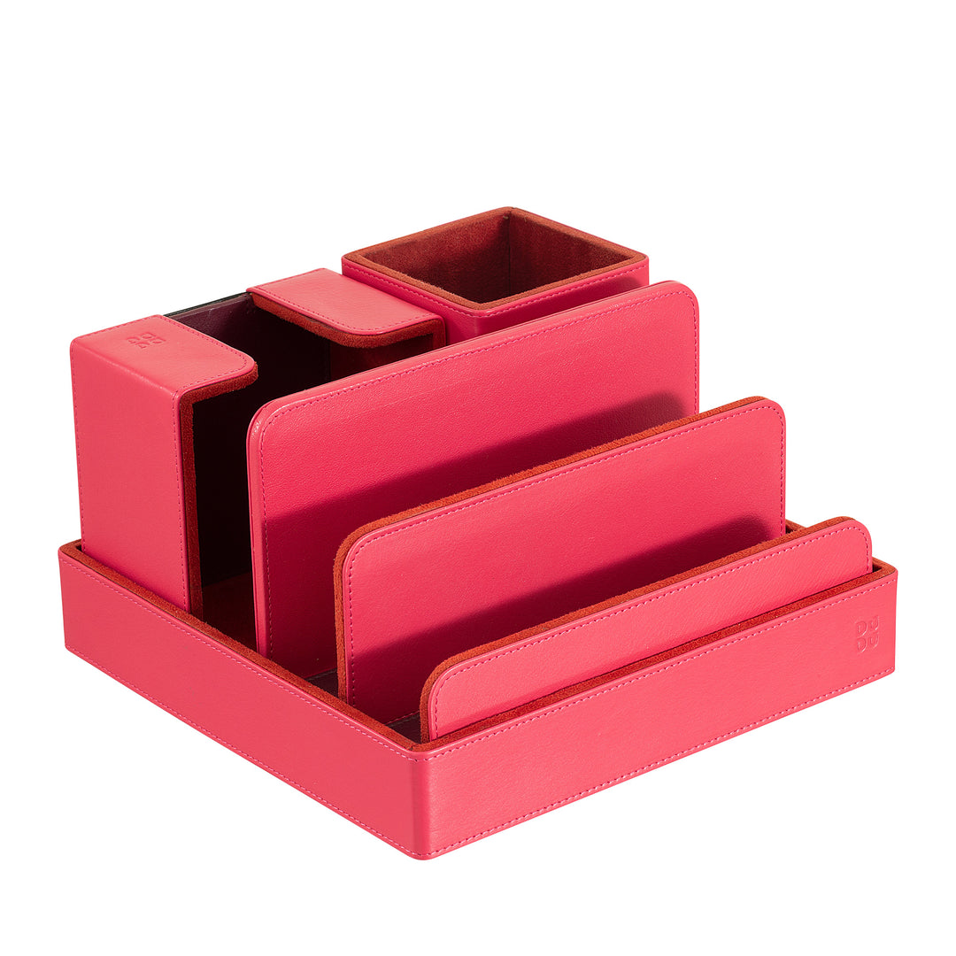 DUDU Leather Desk Set for the Office 4 pcs with Pocket Tray Pen Holder Letter Holder Notepad Holder