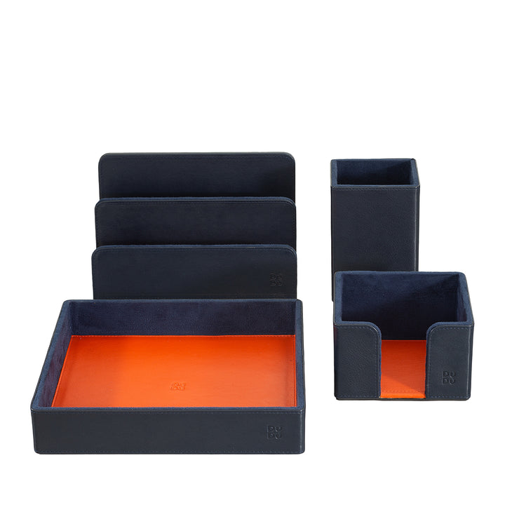 DUDU Leather Desk Set for the Office 4 pcs with Pocket Tray Pen Holder Letter Holder Notepad Holder