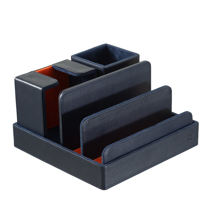 DUDU Leather Desk Set for the Office 4 pcs with Pocket Tray Pen Holder Letter Holder Notepad Holder