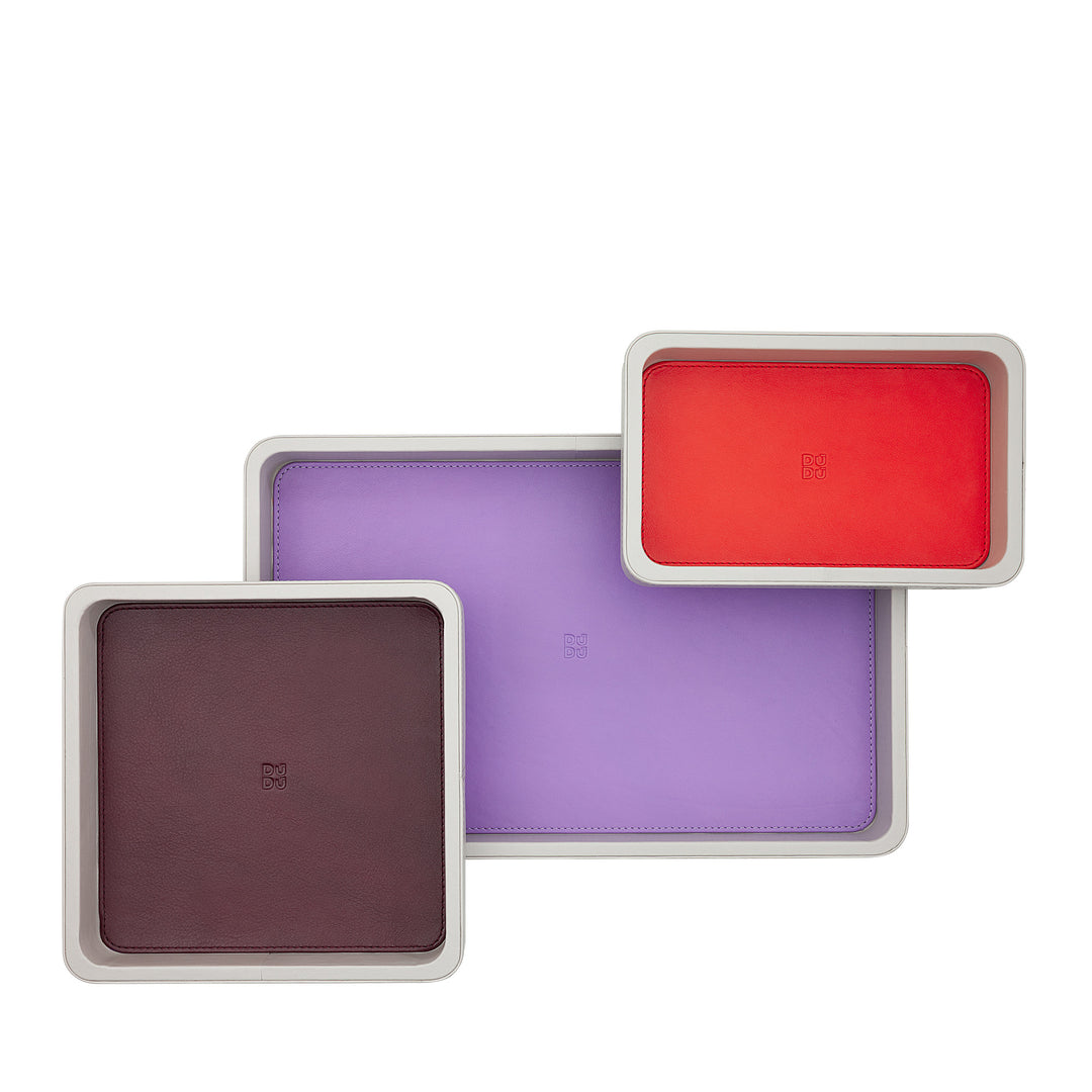 DUDU Set med 3 st Läderficka, Bordsförvaringsbricka Hemmaskrivbord Kontor, Nyckelhållare, Mynt, Telefon