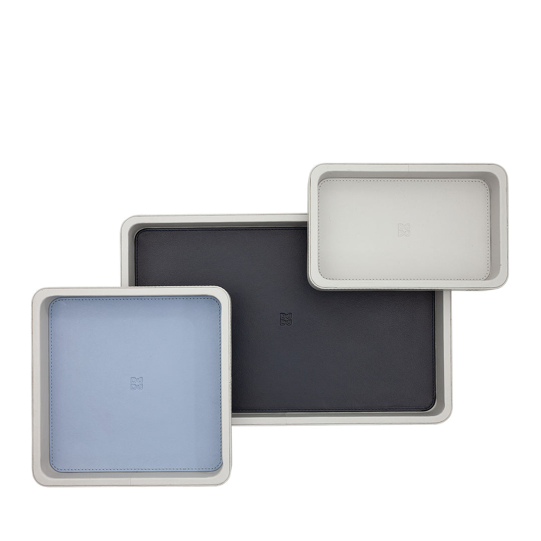 DUDU Set med 3 st Läderficka, Bordsförvaringsbricka Hemmaskrivbord Kontor, Nyckelhållare, Mynt, Telefon