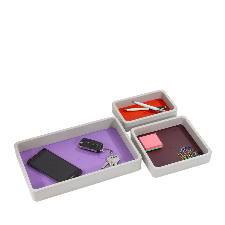 DUDU Set med 3 st Läderficka, Bordsförvaringsbricka Hemmaskrivbord Kontor, Nyckelhållare, Mynt, Telefon